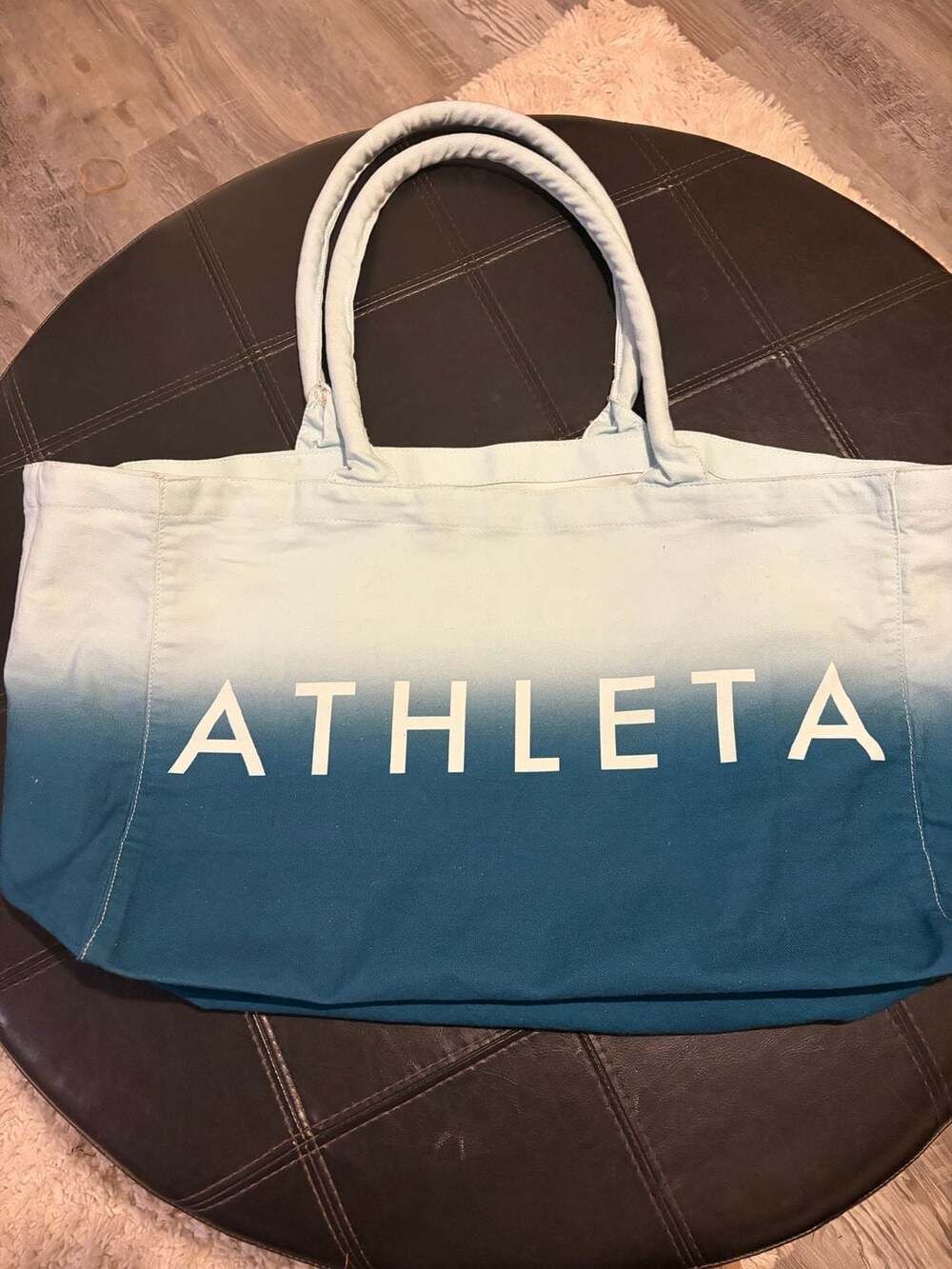 Athleta Blue Ombre Canvas Tote Bag, Large Cotton Gym or Beach Bag